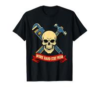 Work Hard Stay Mean Skull Tools Tattoo Flash Blue Collar Maglietta
