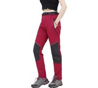 WORK IDEA - Pantaloni da trekking da donna, materiale impermeabile, taglio elasticizzato, calore durante l'inverno, cerniere a contrasto, rosso scuro, S