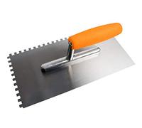 Work>it® Spatola Dentata 6 mm - 280 × 130 mm - Distanza Dentatura 6 mm - Lama in Acciaio al Carbonio con Manico in Legno - Arancione/Nero