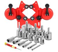 WORKEASE Set di 17 punte diamantate per sega a tazza con doppia ventosa, guida per sega a tazza (1/4"-2') per vetro, ceramica, marmo, porcellana, taglio piastrelle