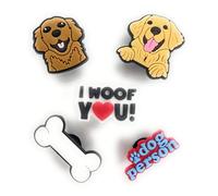 WorkedLikeACharm, 4 ciondoli a forma di scarpa con cacca e ossa Golden Retriever, per zoccoli e scarpe, idea regalo, PVC impermeabile, Nessuna pietra preziosa