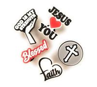 WorkedLikeACharm, 5 ciondoli religiosi a forma di croce con scritta "Faith Blessed God is My Forz", per scarpe zoccoli, decorazione regalo, PVC impermeabile, Nessuna pietra preziosa
