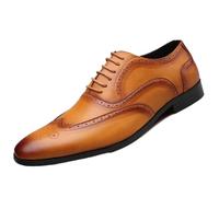 Working Dress Oxford Shoes for Men Top-Grain Leather Lace-up Brogue Rubber Sole Casual Slip(Amarillo,44.5 EU)