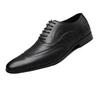 Working Dress Oxford Shoes for Men Top-Grain Leather Lace-up Brogue Rubber Sole Casual Slip(Black,40 EU)