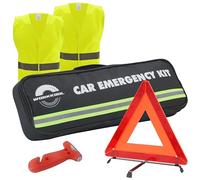 WORKKOOL Kit di emergenza per auto con triangolo di segnalazione, gilet di sicurezza e martello di emergenza per auto, autobus, camion 4 in 1 con sacchetto
