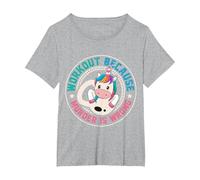 Workout Because Murder Is Wrong Funny Unicorn Gym Fitness Maglietta, Donna Plus-Size, Grigio Melange, 4X