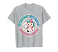 Workout Because Murder Is Wrong Funny Unicorn Gym Fitness Maglietta, Uomo, Grigio Melange, 6XL