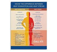 Workplace Safety Poster Heat Exhaustion Vs Heat Stroke Symptoms and First Aid Guide Canvas for Industrial and Construction(Framed,12x18inch(30x45cm))