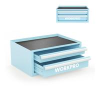 WORKPRO 12.5 Mini cassetta degli attrezzi con 2 cassetti e 1 piccola cassetta degli attrezzi in metallo con coperchio aperto con rivestimenti in