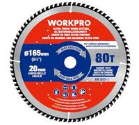 WORKPRO 165mm Lame per Sega Circolare 165 mm x 80 Denti x 20 mm, Foro di 20 mm, Ideale per Legno, Compensato, MDF, Cartongesso, Laminato e Plastica