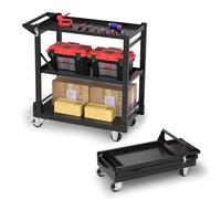 WORKPRO 3-IN-1 carrello pieghevole con ruote portatutto e 3 Ripiani, carrello porta attrezzi multifunzione carico di 135 kg con 4 Ruote (2 con Freno) Ideale per garage, magazzini, uffici, cucine