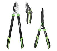 WORKPRO 3-Pezzi Set Forbici Cesoie da Potatura - Bypass, Troncarami a Incudine e Siepi - Attrezzi Giardinaggio Completo per Cura Piante