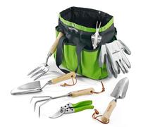 WORKPRO Attrezzi e Utensili da Giardino 8 Pezzi, in Acciaio Inossidabile con Borsa, Include Forbici per Potare, Cazzuola per Trapianto, Paletta per Terreno, Forcola e Rastrello a Mano