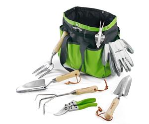 WORKPRO Attrezzi e Utensili da Giardino 8 Pezzi, in Acciaio Inossidabile con Borsa, Include Forbici per Potare, Cazzuola per Trapianto, Paletta per Terreno, Forcola e Rastrello a Mano
