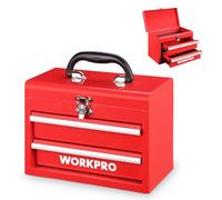 WORKPRO Cassetta Organizzatrice con Maniglia, Doppio Cassetto & Vano Superiore, Chiusura con Latch, 27,5 × 15 × 20,8 cm, Porta Utensili per Ufficio, Officina e Spogliatoio - Rosso