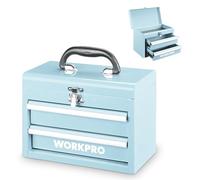 WORKPRO Cassetta Organizzatrice con Maniglia, Doppio Cassetto & Vano Superiore, Chiusura con Latch, 27,5 × 15 × 20,8 cm, Porta Utensili per Ufficio, Officina e Spogliatoio - Blu Chiaro