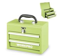 WORKPRO Cassetta Organizzatrice con Maniglia, Doppio Cassetto & Vano Superiore, Chiusura con Latch, 27,5 × 15 × 20,8 cm, Porta Utensili per Ufficio, Officina e Spogliatoio - Verde Avocado