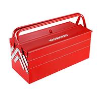 WORKPRO Cassetta portautensili in metallo, 45,7 cm, pieghevole a sbalzo rosso, 3 strati 5 vassoi multifunzione organizer per attrezzi, rosso