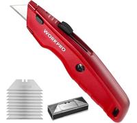 WORKPRO Coltello di Sicurezza, Coltello Retrattile, Coltello Taglierino con 10 Lama di Ricambio a Cambio Rapido, Rosso
