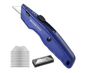 WORKPRO Coltello di Sicurezza, Coltello Retrattile, Coltello Taglierino con 10 Lama di Ricambio a Cambio Rapido, Blu