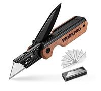 WORKPRO Coltello Multiuso 2 in 1, Taglierino e Coltellino Tascabile con Manico in Legno e Clip da Cintura, Incluse 10 Lama SK5 di Ricmabio, Adatto per Lavori di Taglio Interni ed Esterni