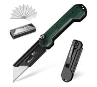 WORKPRO Coltello Taglierino Multiuso, Coltello Multifunzione Tascabile con Manico in G10, Cutter Professionale con10 lame SK5 di Ricambio, Ideale per Carta, Corda, Plastica e Tappto - Verde