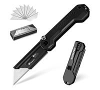 WORKPRO Coltello Taglierino Multiuso, Coltello Multifunzione Tascabile con Manico in G10, Cutter Professionale con10 lame SK5 di Ricambio, Ideale per Carta, Corda, Plastica e Tappto - Nero