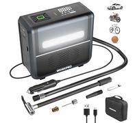 WORKPRO Compressore Aria Portatile 3-in-1 con LED e Powerbank, Compressore 12V con Display Digitale, Spegnimento Auto, Pompa Elettrica per Auto, Moto, Bici, Palloni - Ricarica USB/Accendisigari