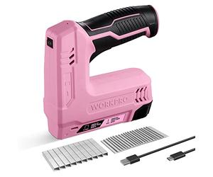 WORKPRO Cucitrice senza fili 3,6 V 2000 mAh con 2000 graffette, pinzatrice multifunzione 2 in 1, compatibile con chiodi e graffette tipo 53, 8 per progetti fai da te in arredamento, falegnameria(rosa)