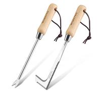 WORKPRO Estirpatore Erbacce Manuale 2 pezzi con manico in legno, sarchiatore per erbacce con bordo seghettato, estirpatore erbacce da giardino per rimuovere muschio ed erbacce
