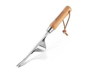 WORKPRO Estirpatore Erbacce Manuale in Acciaio Inossidabile e Legno di Faggio con Punta Vaffilata e Azione di Leva, Strumento Efficiente per Estirpare Erbacce, Utile Attrezzo da Giardino