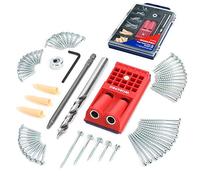 WORKPRO Kit di Dima per Fori a Tasca da 125 Pezzi, con 100 Viti Autofilettanti e 20 Tappi - Guida per Falegnameria, Posizionatore di Foro Obliquo Ideale per la Lavorazione del Legno