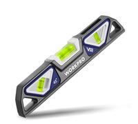 WORKPRO Livella Magnetica 25 cm, con 3 Bolla 45°/90°/180°, Bolla Doppia Vista Brevettata, Forma a Ponte in Lega di Alluminio, con Foro per Appenderla, Forte Magnete, per Misurazioni Precise