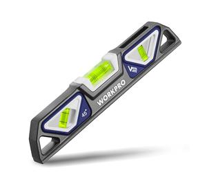 WORKPRO Livella Magnetica 25 cm, con 3 Bolla 45°/90°/180°, Bolla Doppia Vista Brevettata, Forma a Ponte in Lega di Alluminio, con Foro per Appenderla, Forte Magnete, per Misurazioni Precise