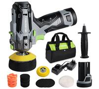 WORKPRO Lucidatrice Auto 12V, Mini Lucidatrice per Auto a Batteria 7000 RPM, 2 batterie da 2,0Ah, Ricarica rapida in 1 ora, 75mm Spugne Lucidanti + Feltri di Lana, Adatto per Lucidatura e Ceratura