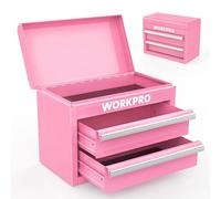 WORKPRO Mini cassetta degli attrezzi in metallo con 2 cassetti e ripiano superiore, piccola cassetta degli attrezzi con fodere in PVC e piedini in PP, cassetta degli attrezzi in acciaio laminato a