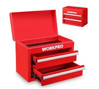 WORKPRO Mini Cassetta degli Attrezzi in Metallo con 2 Cassetti e & Superiore, 27,5 x 15 x 20,8 cm, Portatile, Ideale per Ufficio e Tavolo da Trucco - Rosso