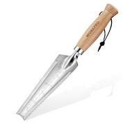 WORKPRO Paletta da Giardinaggio Lunga e Stretta con Scala di Profondità e Bordo Seghettato, Estrattore di Erbacce in Acciaio Inox con Manico in Legno, Robusta e Durevole