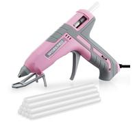 WORKPRO Pistola per Colla a Caldo con 10 Stick, Riscaldamento Rapido 90s, Due Modalità di Temperatura, Incollaggio 9-12 g/min, Supporto a 3 Punti, Ideale per Fai da Te e Riparazioni, Rosa e Grigio