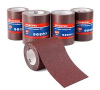 WORKPRO Rotoli Carta Vetrata Abrasiva da 4 Pezzi, Carta Smeriglio Fine e Grossa da 5m x 93mm, Set per Levigatrice Manuale con Grana 60/120/180/240, Adatto per Legno, Metallo e Muro
