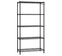 WORKPRO Scaffale a 5 Ripiani Regolabili in Altezza e Piedini di Livellamento Regolabili, Ripiano in Metallo, Ripiano Seminterrato, Ripiano da Officina, Portata Fino a 340kg, 75x35x150cm, con 4 Ganci