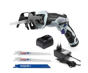 WORKPRO Sega a Gattuccio a Batteria 12V, Sega Universale con Batteria 2000mAh, Velocità Variabile, Ricarica Rapida 1 Ora, Sega a Gattuccio con 3 Lame per Tagliare Legno, Metallo