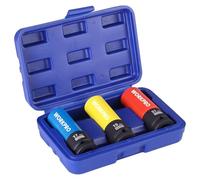 WORKPRO Set Bussole Bulloni Ruota, 3 pezzi, con Protezione, Attacco 1/2", Parete Sottile, Acciaio Cr-Mo, 17/19/21 mm, con Scatola Conservazione