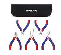 WORKPRO Set di 5 Mini Pinze di Precisione con Custodia per il Trasporto | Acciaio al Carbonio, Impugnature Antiscivolo in TPR, per Bigiotteria, Elettronica, Artigianato