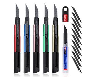 WORKPRO Set di 5 Taglierine Professionali, Taglierina Standard Staccabile da 9mm, Coltello Grafico con 10 Lame di Ricambio SK5, Ideale per Tagliare Carta, Cartone