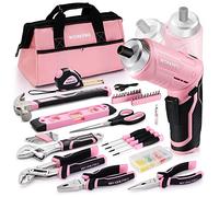 WORKPRO Set di attrezzi da 74 pezzi con cacciavite a batteria da 3,7 V, kit di attrezzi rosa con borsa per il trasporto, perfetto per fai da te, riparazioni domestiche