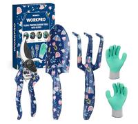 WORKPRO Set di attrezzi da giardino da 4 pezzi, attrezzi da giardino con scatola regalo, pala da giardino, cesoie da giardino, guanti da giardino, regali per giardinieri, regalo per il giardino blu