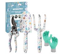 WORKPRO Set di attrezzi da giardino da 4 pezzi, attrezzi da giardino con scatola regalo, pala da giardino, cesoie da giardino, guanti da giardino, regali per giardinieri, regalo per il giardino bianco