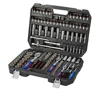 WORKPRO Set di Chiavi a Bussola e Cricchetto 1/4"+ 3/8"+ 1/2" 172 Pezzi, Bussola Metrica Cr-V con Chiavie a Cricchetto a Sgancio Rapido a 72 Denti, Utile per Riparazioni Auto, Profi, Meccanico