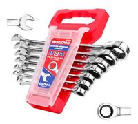 WORKPRO Set di chiavi combinate, SAE, set di chiavi combinate a cricchetto, 5/16", 3/8", 7/16", 1/2", 9/16", 5/8", 18/16", 12 punti, acciaio CR-V, con rack organizer